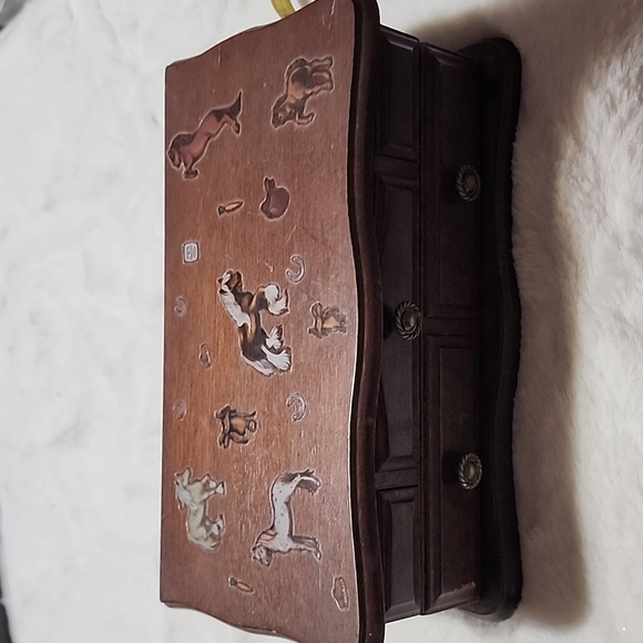 VINTAGE WOODEN JEWELRY BOX WITH MIRROR Other - VINTAGE  WOODEN  JEWELRY BOX WITH MIRROR AND LID. HORSE 🐎 STICKERS.